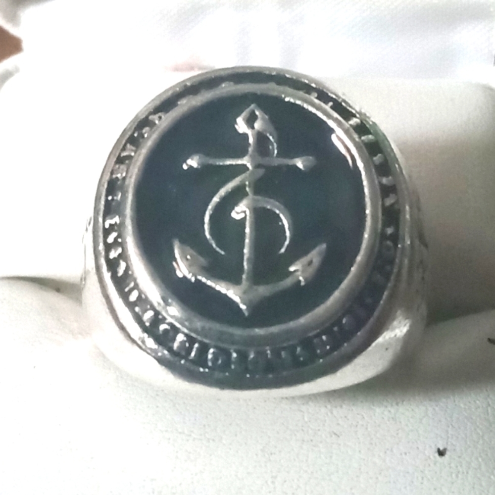 New Sterling Silver Black Onyx Anchor Ring